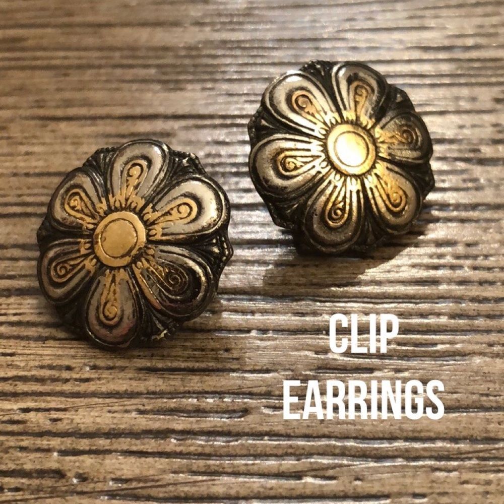 Black Gunmetal Earrings with Flower Design
